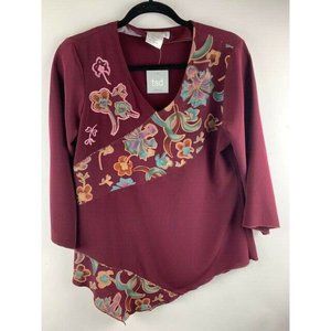 Key Lime Pie Size Small 2 Piece Set Top Open Front Cardigan Burgundy Flo…